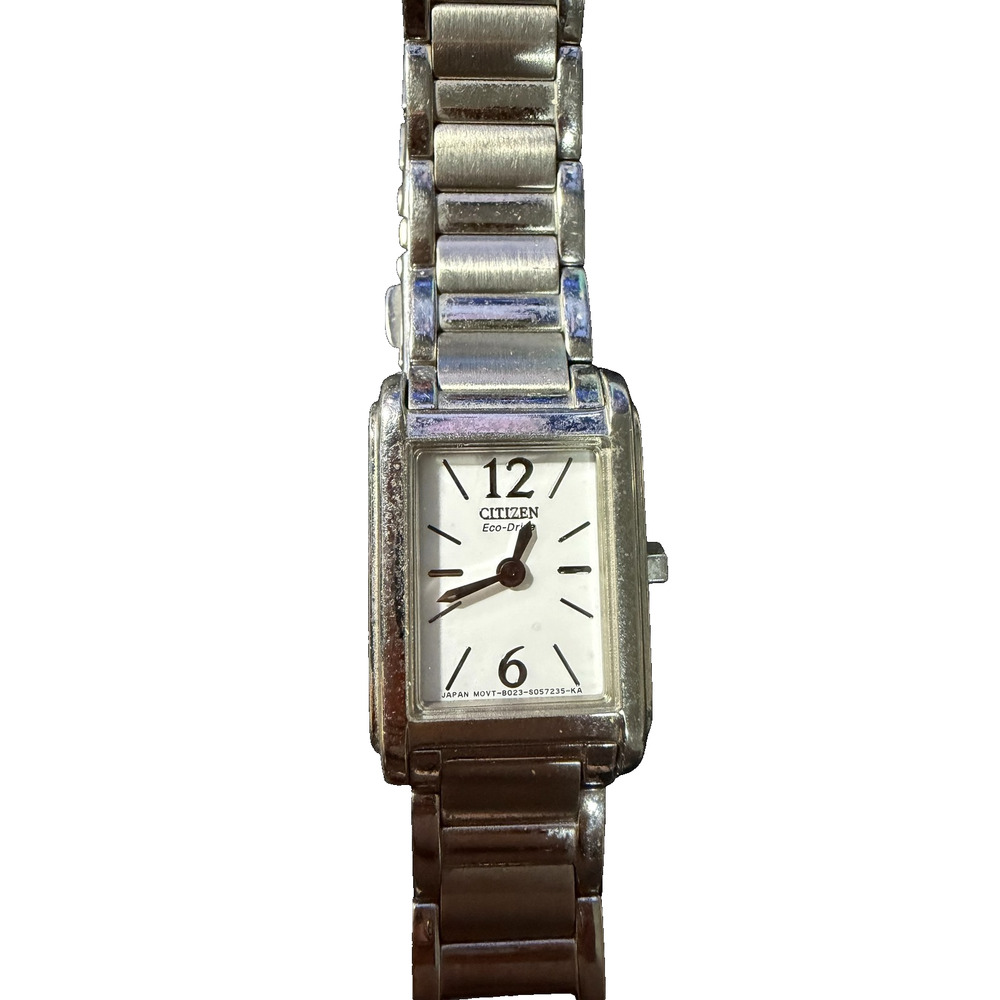 Citizen Eco-Drive Women's Rectangle Silver-Tone Bracelet Watch B023-S057235